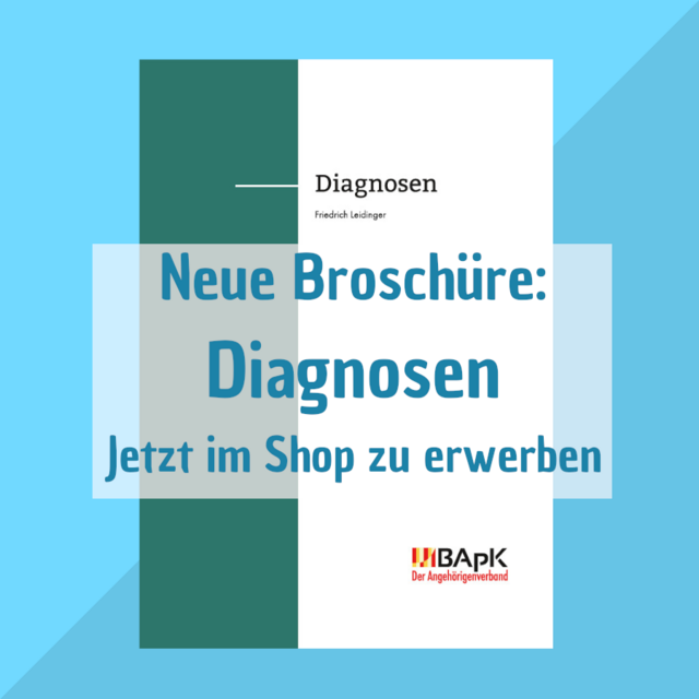 Textgrafik: Neue Broschüre: Diagnosen. Jetzt im Shop zu erwerben