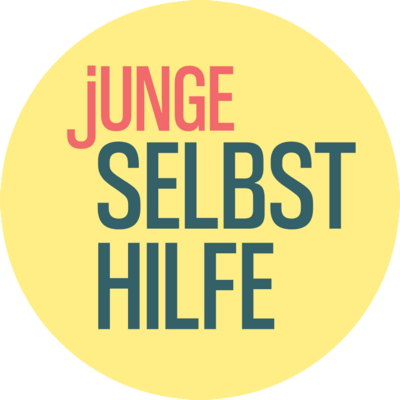 Logo Junge Selbsthilfe Gelber Kreis. Darin steht: Junge Selbsthilfe