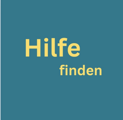 Blaue Kachel mit Titel Hilfe finden in gelber Schrift